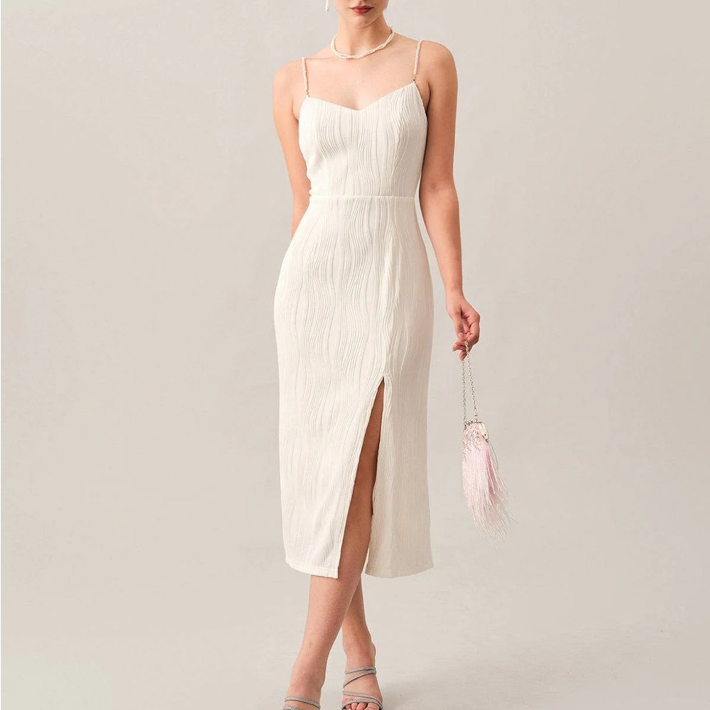 NWT RIHOAS The Wave Textured Pearl Strap Midi Dress 2XL
